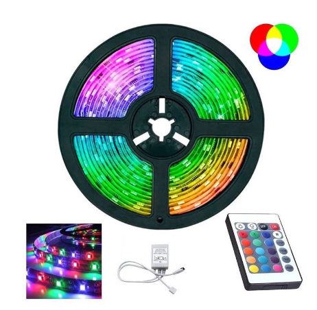 Fita Led Rgb 3528 Colorida 5m + Controle+Fonte 300 Led Decoração Casa Loja Gesso Teto Sanca Vitrine thumbnail