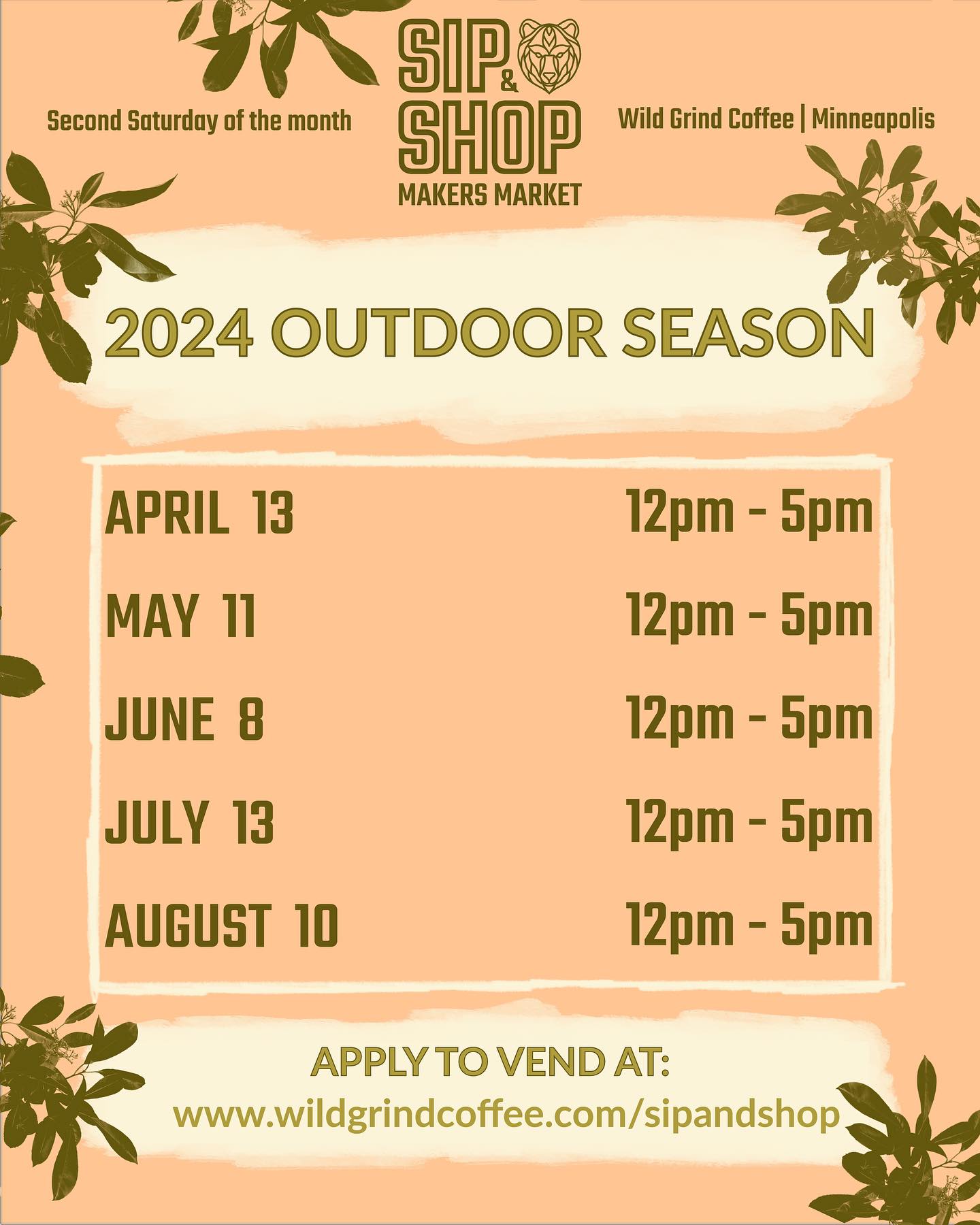 ✨SIP & SHOP MAKERS MARKET: 2024 Outdoor Season✨

☀️ We are thrilled to announce our outdoor season lineup of dates! We c