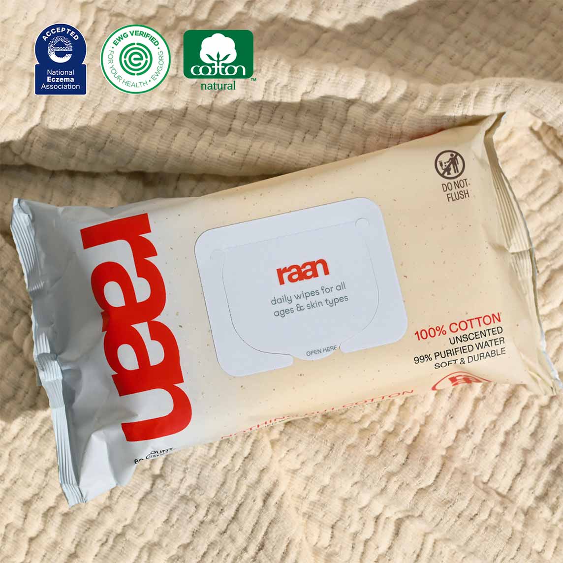 100% Cotton Baby Wipes – Unscented, Hypoallergenic | raan thumbnail