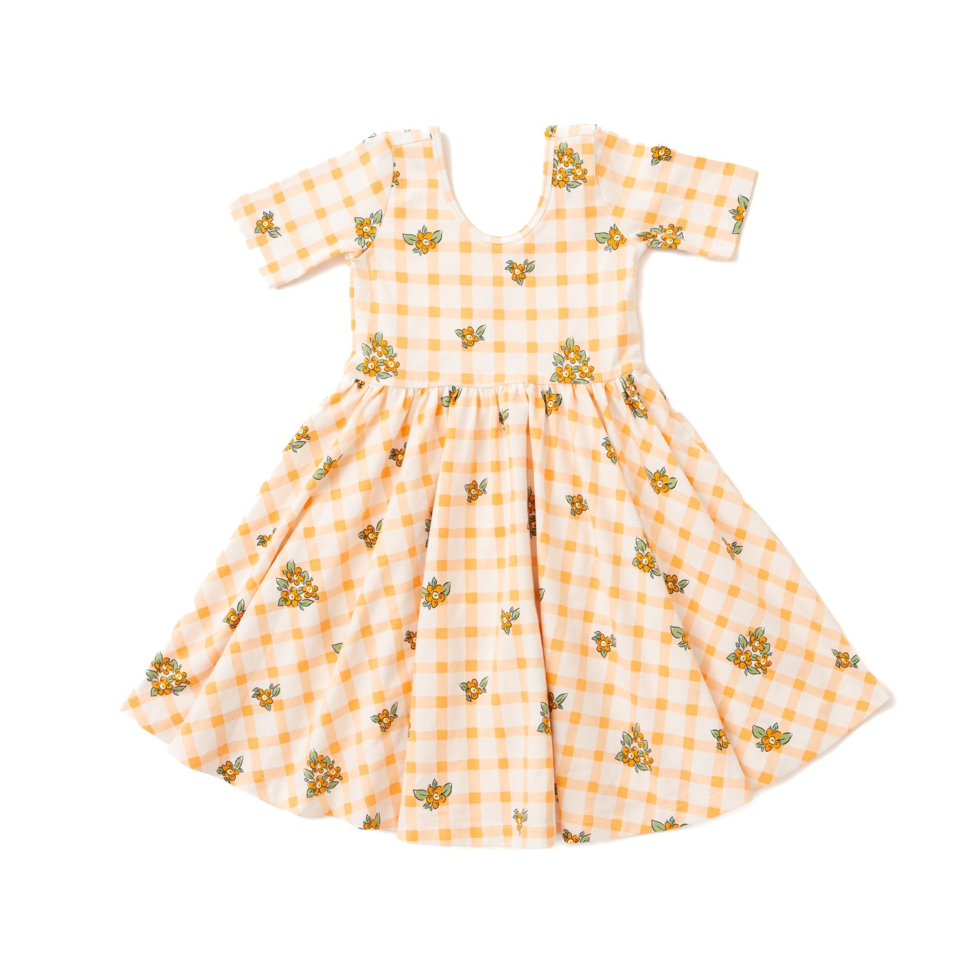 The Short Sleeve Ballet Dress in Apricot Check thumbnail