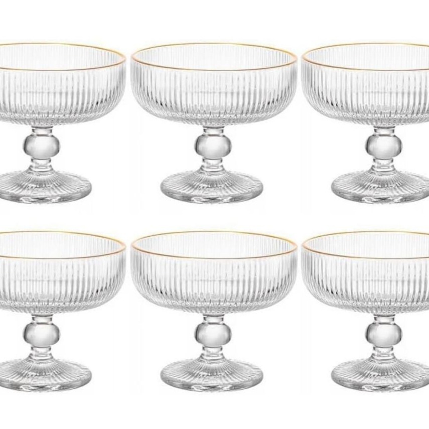 Jogo de taças sobremesa com borda dourada (6 pçs) thumbnail