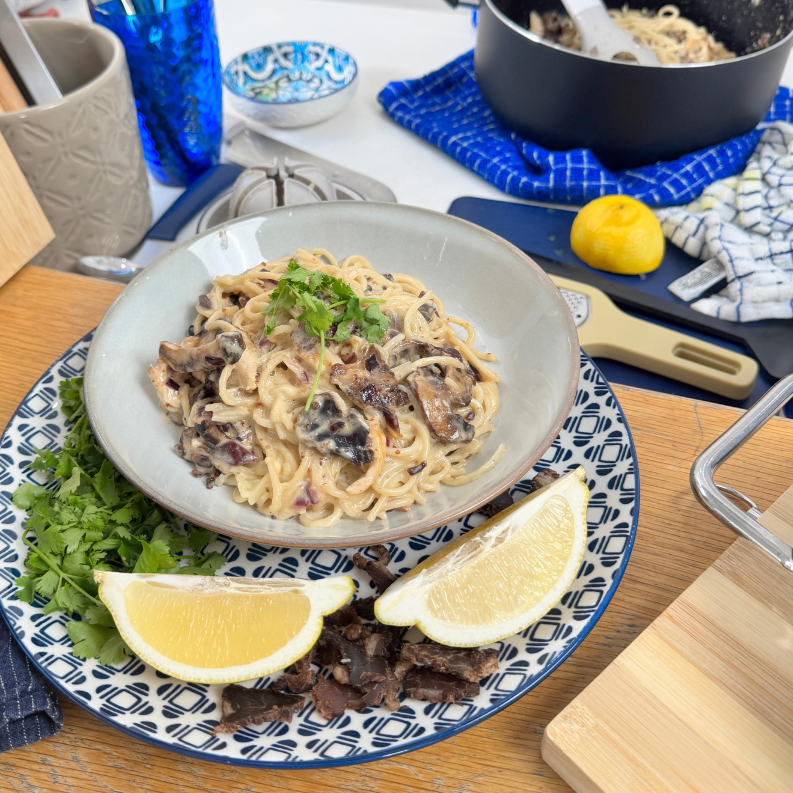 Chicken, mushroom and biltong pasta thumbnail