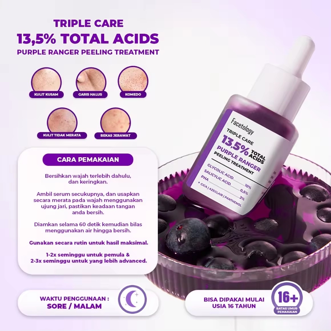 FACETOLOGY Triple Care 13.5% Total Acids Purple Ranger Peeling Treatment thumbnail