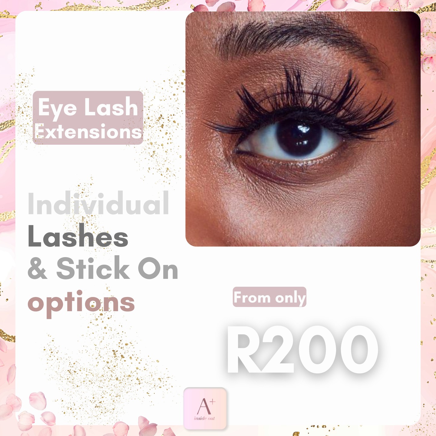 Enhance your look with our stunning lash extensions at A+ Beauty! Choose from Individual Lashes or Stick-On options star