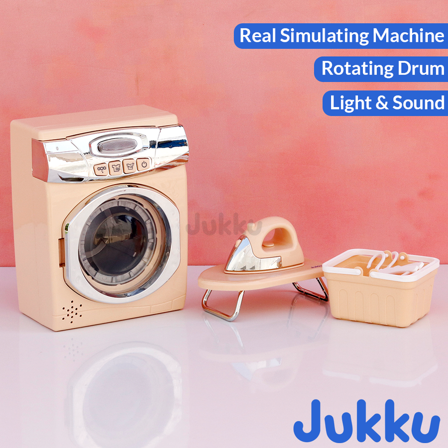 Set of 5 Realistic Little Laundry Set - Washing Machine, Iron with Table, Basket with Hangers thumbnail