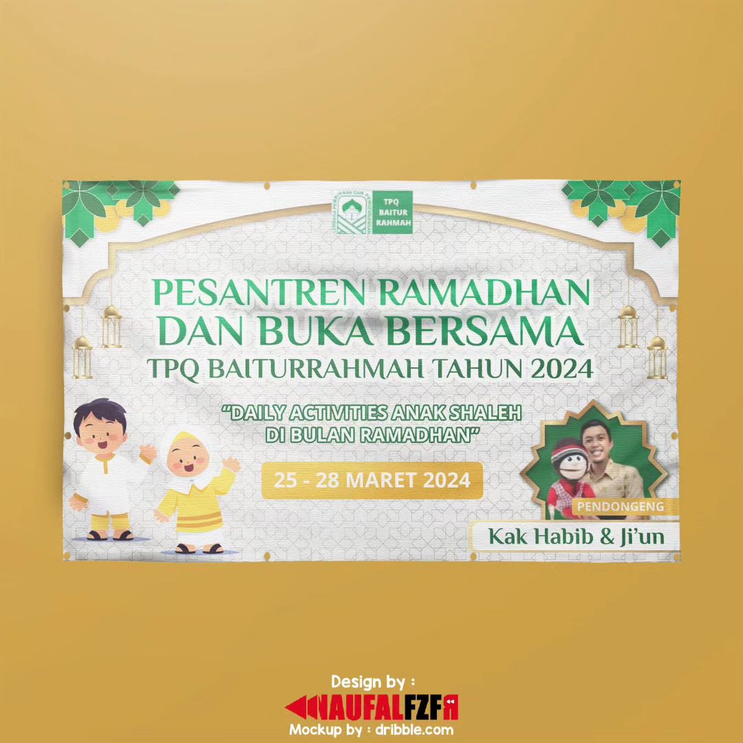 .
Banner Pesantren Ramadhan dan Buka Puasa 
TPQ Baiturrahmah
.
Design by :
Me
.
Mockup by : 
dribble.com
.
.
___________