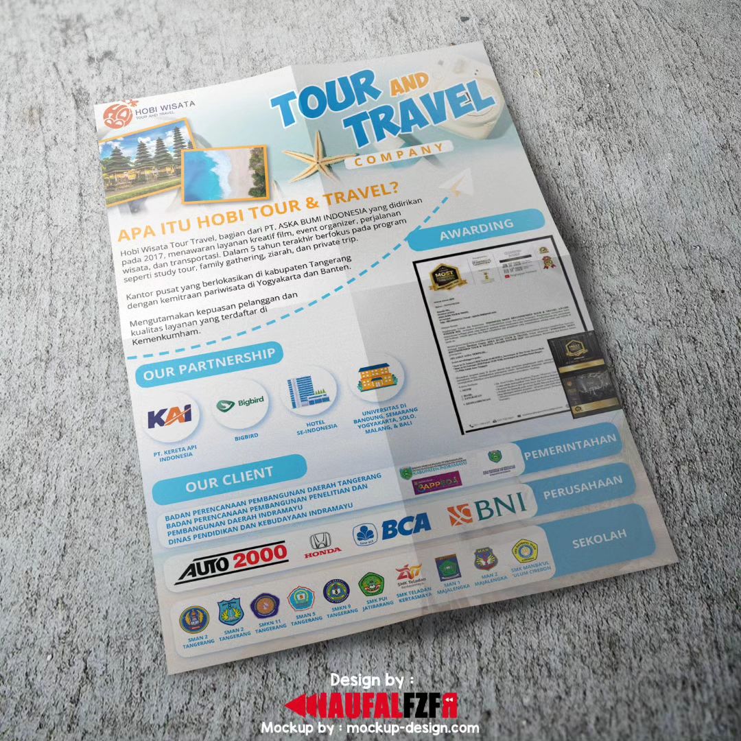 .
Brosur - PT Hobi Wisata Tour & Travel
.
Design by : 
Me
.
Mockup by : 
mockup-design
.
.
_____________________________