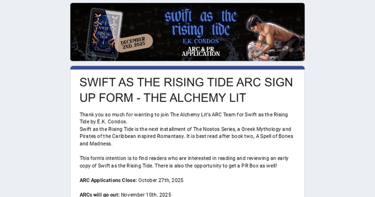 SWIFT AS THE RISING TIDE ARC SIGN UP FORM - THE ALCHEMY LIT thumbnail