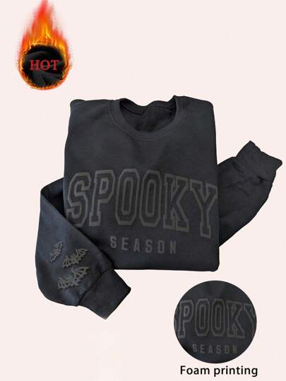 Lalippa Halloween Puff Sleeve Sweatshirt, Horror Season Round Neck Sweatshirt, Women Round Neck Bubble Print Halloween Pattern Hoodie thumbnail