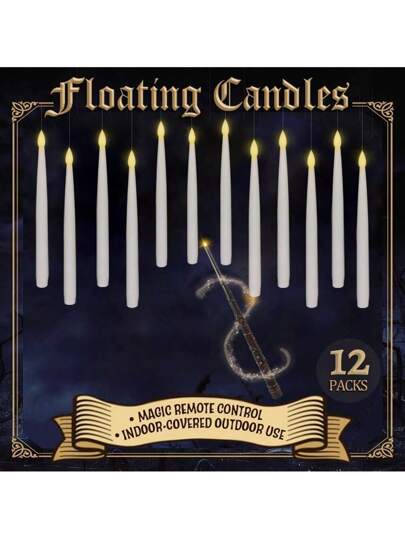 10/12/20pcs Flameless Taper Floating Candles With Magic Wand Remote, Halloween Decorations, Indoor Home Decor, Flickering Warm Light, LED Electric Window Candle,Home Decor ,Room Decor,Wall Decor Gifts Birthday Graduation thumbnail