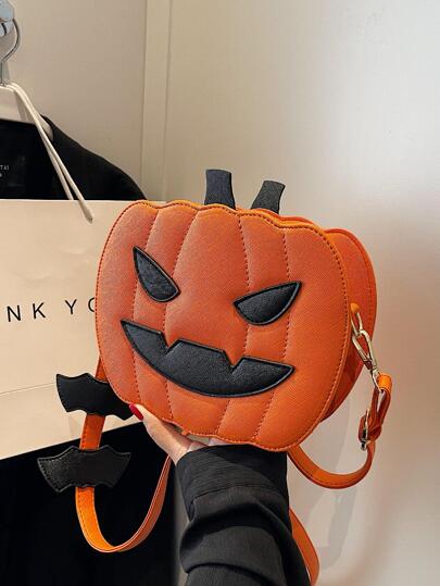 Funky Punk Style Steampunk Gothic Style Pumpkin Pattern Fashionable Crossbody Bag Pumpkin,Pink For Teen Girls, Women, College Students, Party Girls, Perfect For Gift, The Day Of The Dead, Pumpkin Bags Perfect For Fancy Party Matching With Halloween Costume thumbnail