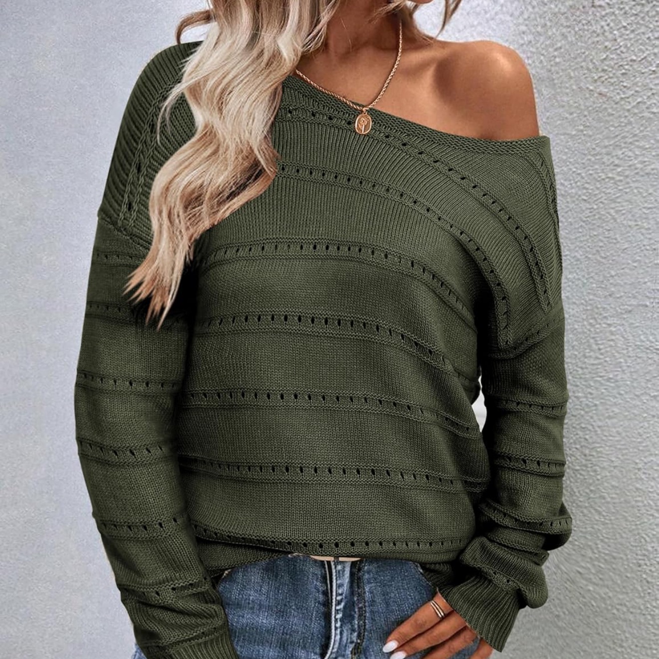 Zeagoo Womens Sweaters Cute Long Sleeve Off The Shoulder Pullover Tops Hollow Out Crochet Dressy Casual Outfits : Amazon.ca: Clothing, Shoes & Accessories thumbnail