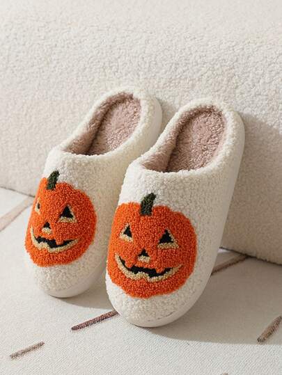New Halloween Pumpkin Head & Ghost Bear Thick Plush Slippers, Warm Indoor/Outdoor Anti-Slip Fluffy Slippers For Men & Women, Autumn/Winter thumbnail