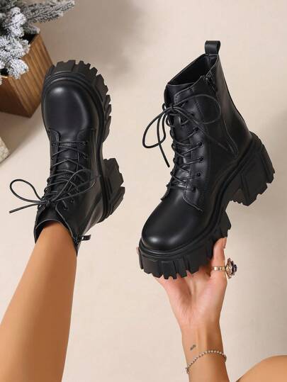 Women's Fashion Chunky High Heel Ankle Boots, Thick Sole Mid Heel Short Boots For Autumn/Winter, Outdoor Street Wear thumbnail