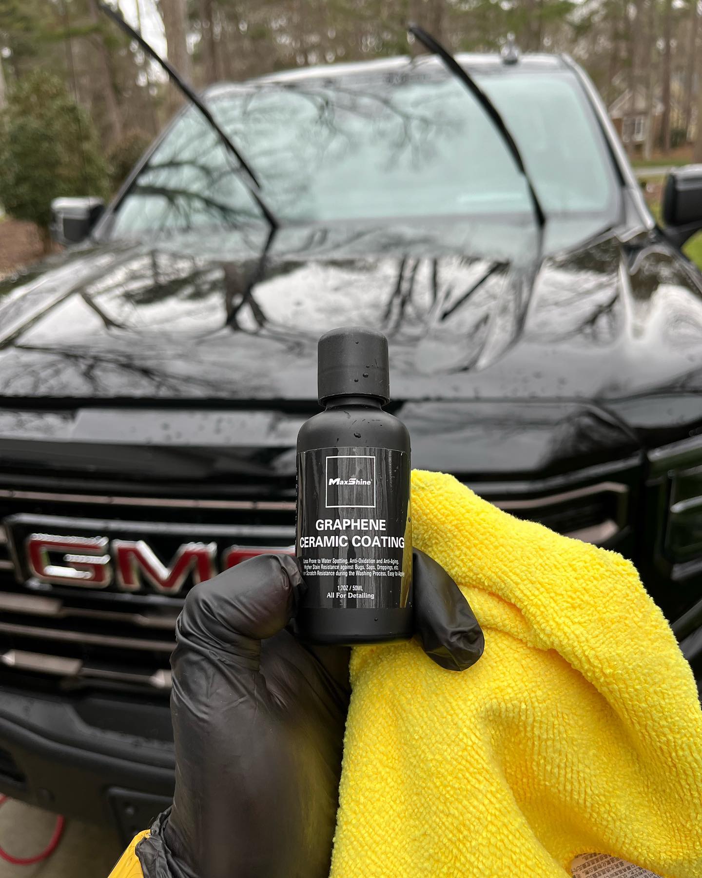 Graphene coating I applied to this onyx black GMC. I'm not a fan of most ceramic coatings, they promise too much and del