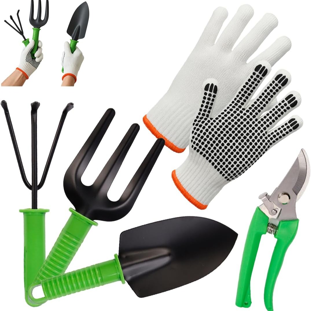 Kit para Jardinagem 5 Peças - Pá, Garfo, Ancinho + Tesoura de Poda + Luva | Amazon.com.br thumbnail