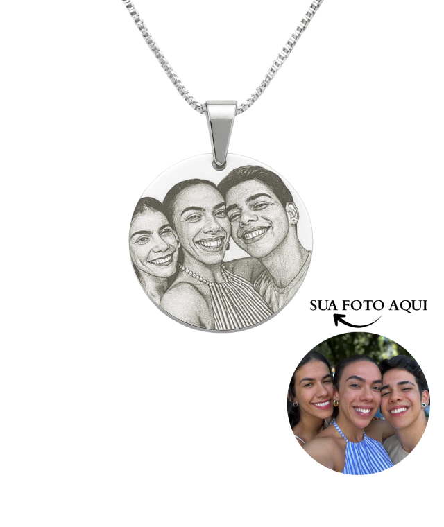 Colar medalha personalizado M banhado a prata thumbnail