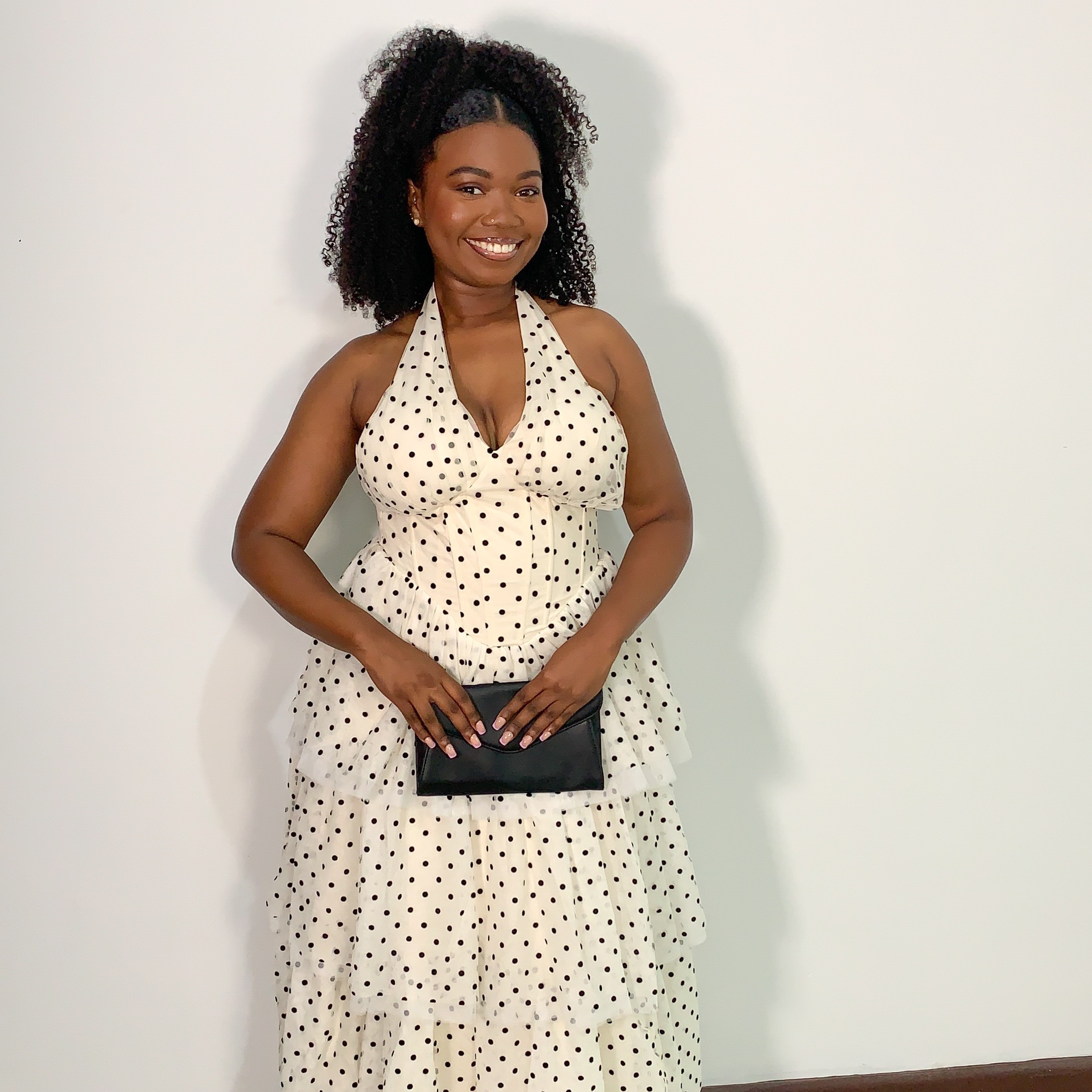 Julieta Sleeveless Dot Printed Layered Folds Midi Dress thumbnail