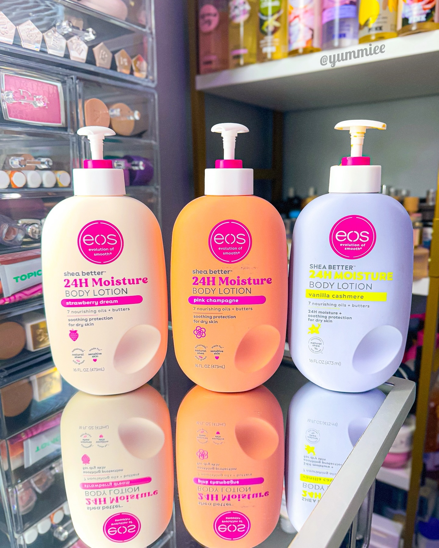 new @eosproducts body lotions 🧴😍 strawberry dream & pink champagne 🥂 girl these smell soooo good! strawberry dream is sw