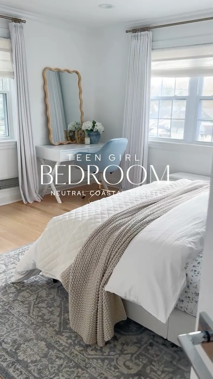 I’m so excited to finally reveal my teen girl’s updated bedroom! 🌊🤍 

▫️Comment “BEDROOM” for links to all the sources! 
