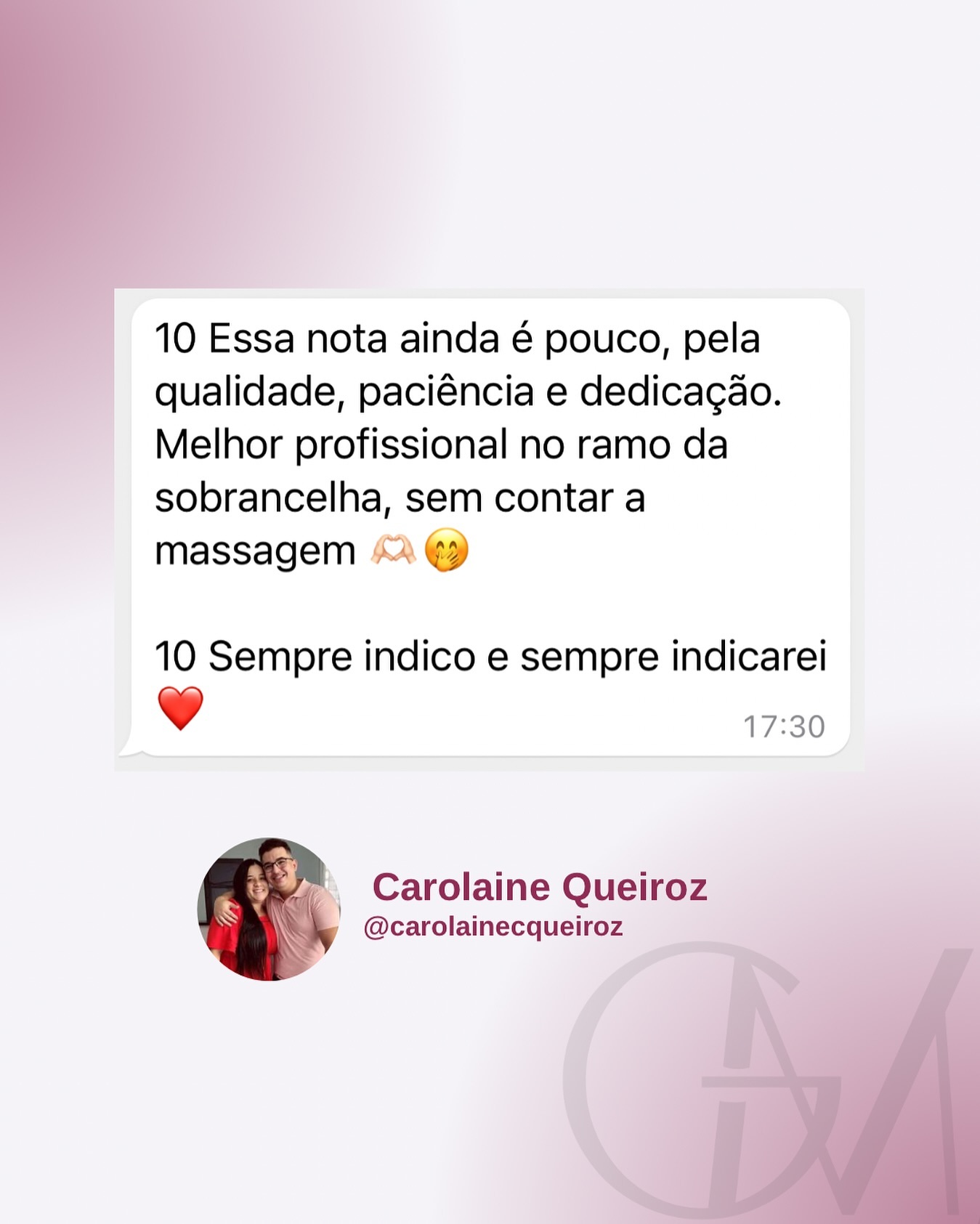Ao receber um feedback é a prova que estou no caminho certo! pois além de um serviço de extrema qualidade eu busco traze