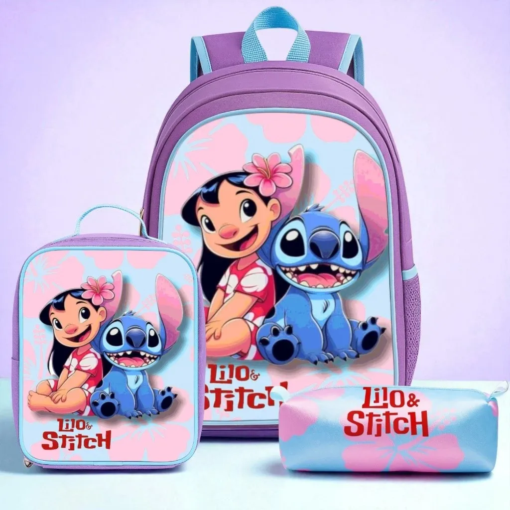 Kit Mochila Infantil Menina Feminina + Lancheira Térmica + Estojo Lilo e Stitch - Envio Imediato thumbnail