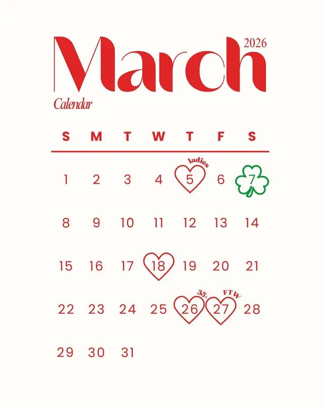 We can’t wait to get lucky with y’all in March! Mark your calendars, full details for each coming soooon❣️ ❣️3/5: Ladies