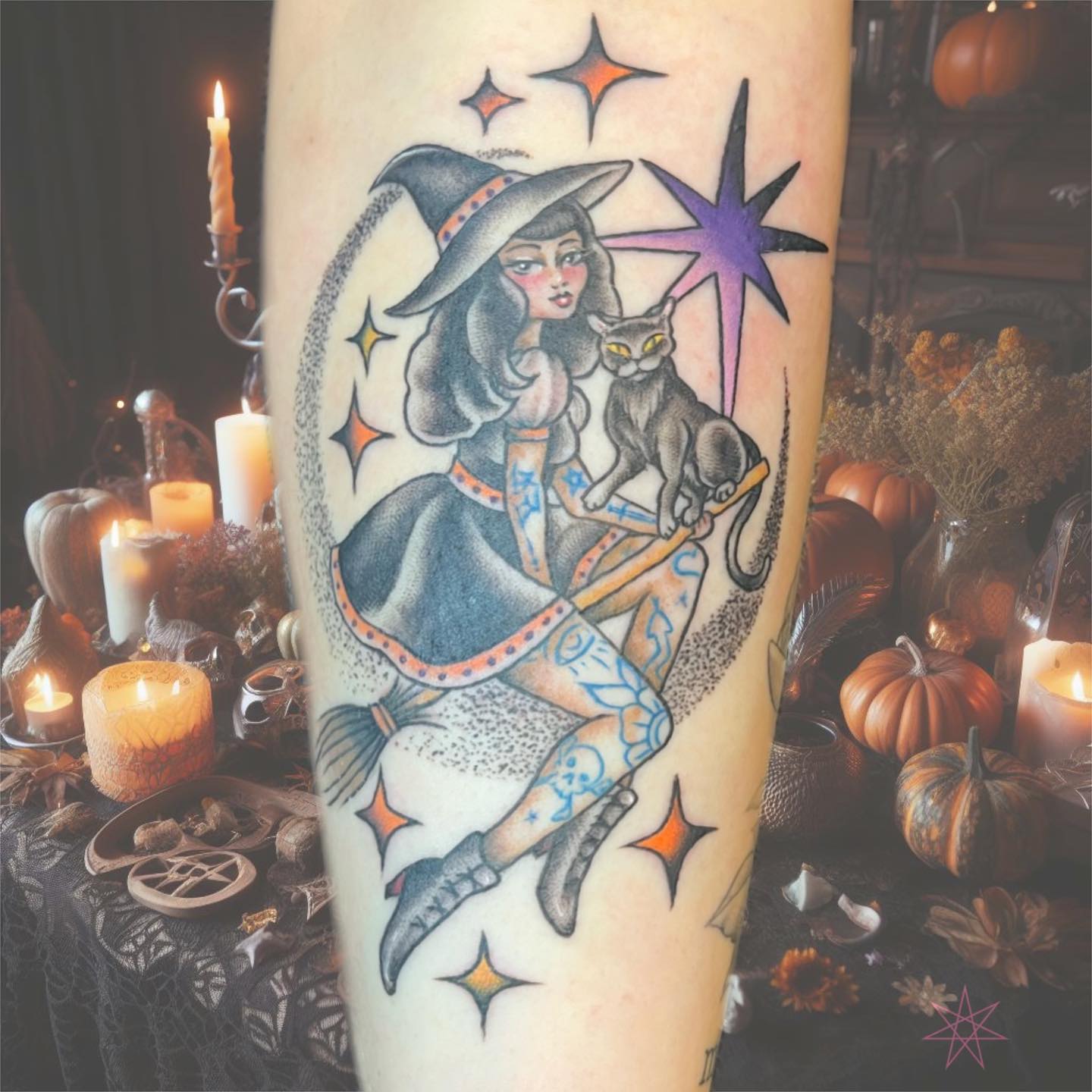 Did this cute little trad witch pin-up and have been waiting for the witching season to share her!