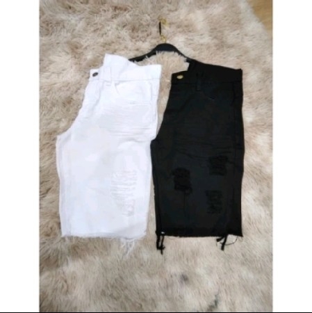 Bermuda jeans branca Preto rasgada masculina thumbnail