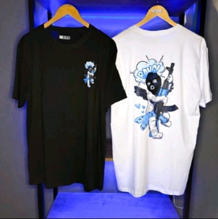 🟦Camisa Streetwear Angel Ak-47 Thug Life Algodão com Elastano Frente e Costas Azul thumbnail