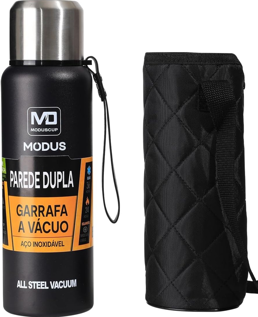 Garrafa Térmica Aço Inoxidável Portátil Copo Com Bolsa 1000ML/1500ML (1500ML Preto) : Amazon.com.br: Cozinha thumbnail