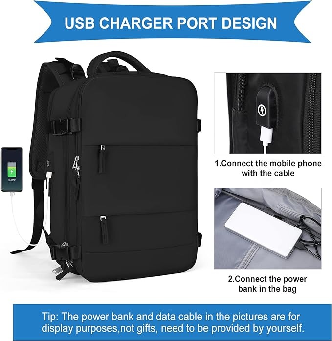 Mochila de viagem coowoz unissex, grande, mala de mão, mochila para trilha, Preto, Large | Amazon.com.br thumbnail