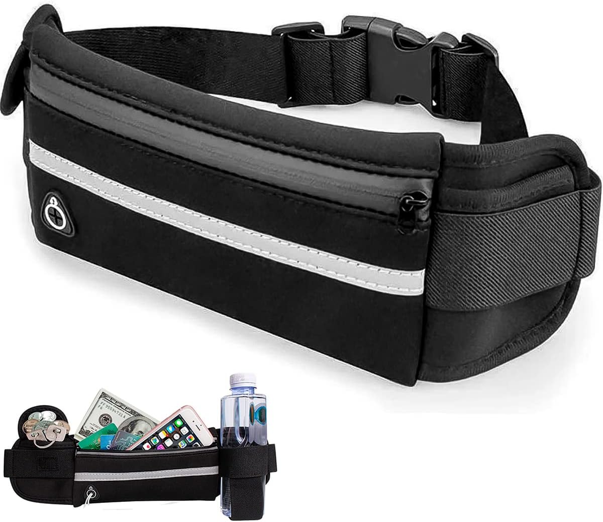 Pochete Esportiva Corrida Porta Celular Garrafa Documento Cinta Fitness Cores (Preto) thumbnail