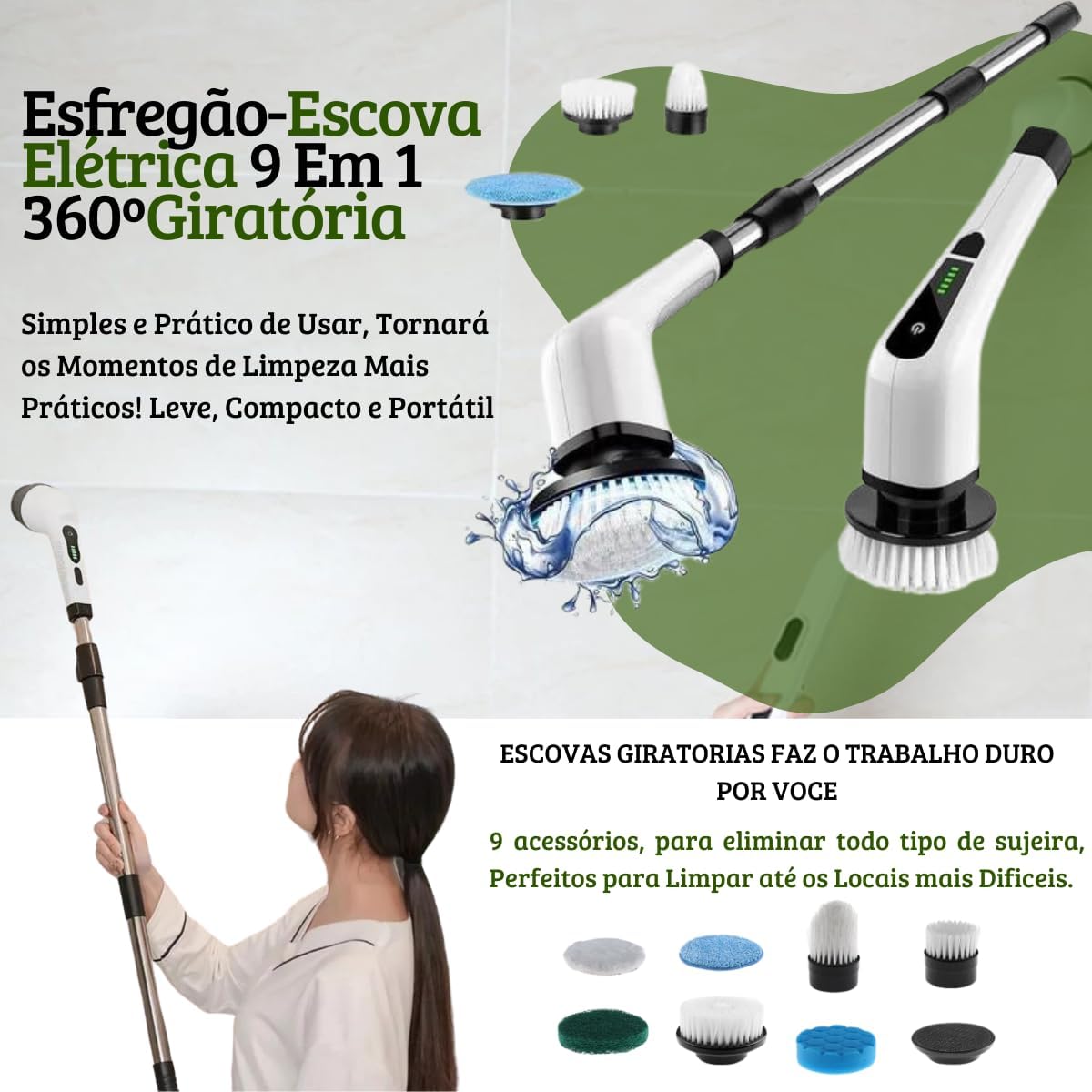 Esfregão Elétrico de Limpeza Multifuncional Escova Rotativa Sem Fio 9 Em 1 Elétrica P/Casa Multiuso Portátil Recarregavel | Amazon.com.br thumbnail