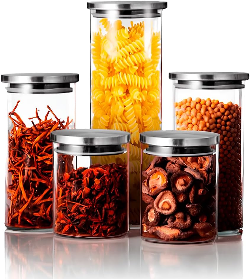 Ao Clicar você será direcionado para o site da Amazon | Kit 5 Potes de Mantimentos Herméticos Pote Redondo de Vidro Borossilicato Tampa de Aço Inox Premium thumbnail