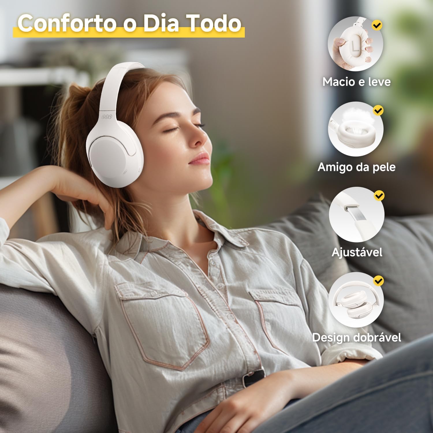 Ao Clicar você será direcionado para o site da Amazon | QCY H3 LITE ANC Fone de Ouvido Bluetooth, Headphone com Cancelamento de Ruido, 60 horas Reprodução (Branco) thumbnail