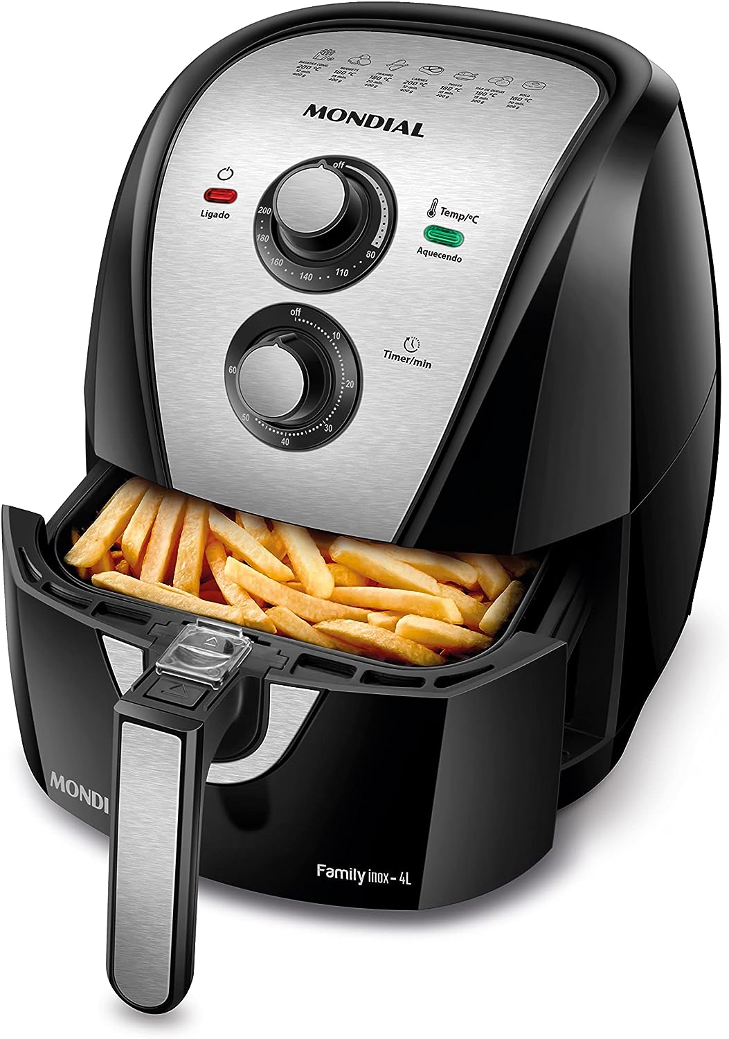 Ao Clicar você será direcionado para o site da Amazon | Fritadeira Sem Óleo Air Fryer 4L, Mondial, Preto/Inox, 1500W, 110V - AFN-40-BI thumbnail
