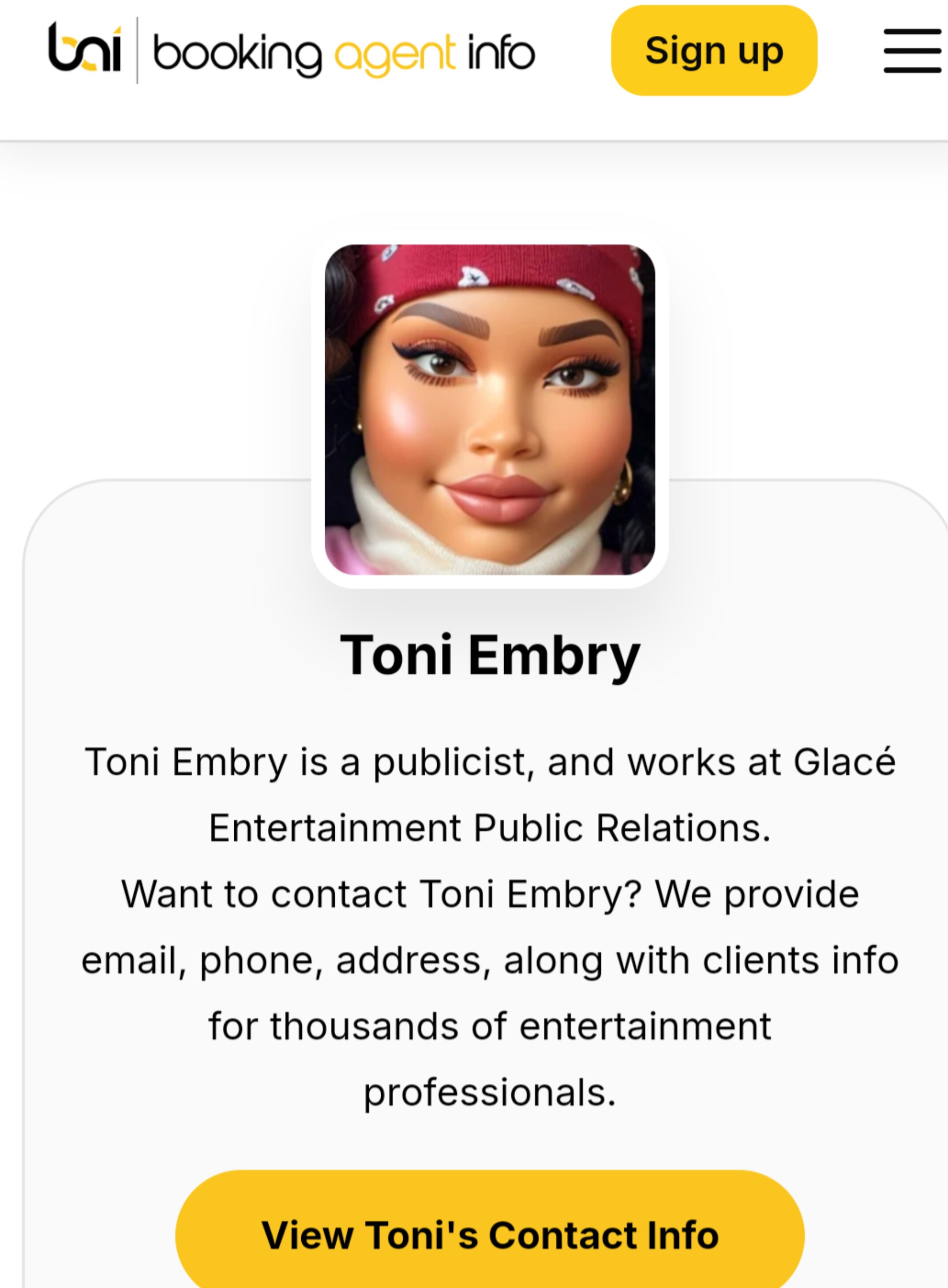 Toni Embry | Booking Agent Info Profile thumbnail