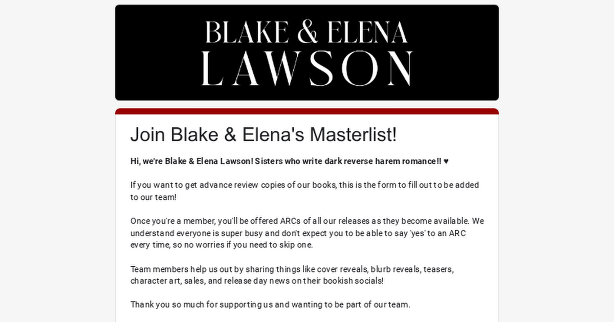 Join Blake & Elena's Masterlist!  thumbnail