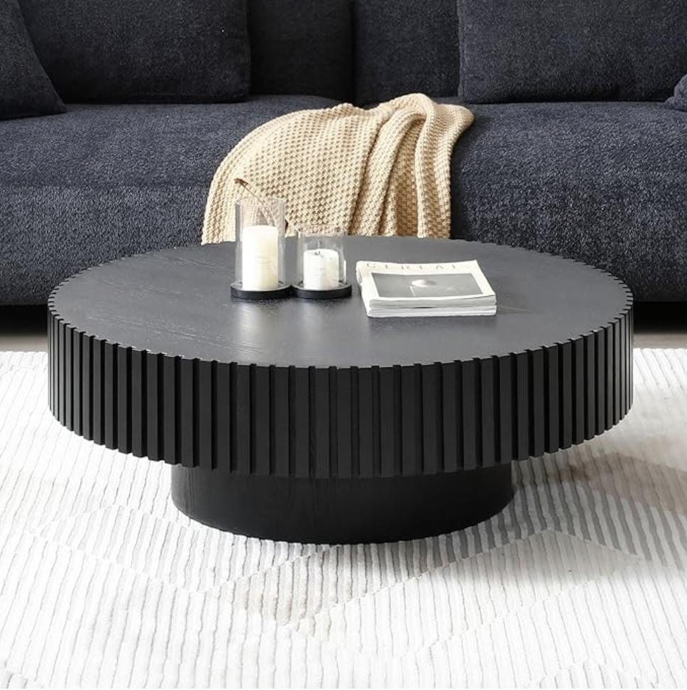 Black Round Coffee Table, Farmhouse Wood thumbnail