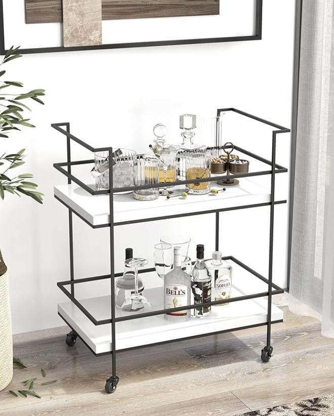 Black and White Rolling Serving Bar Cart thumbnail