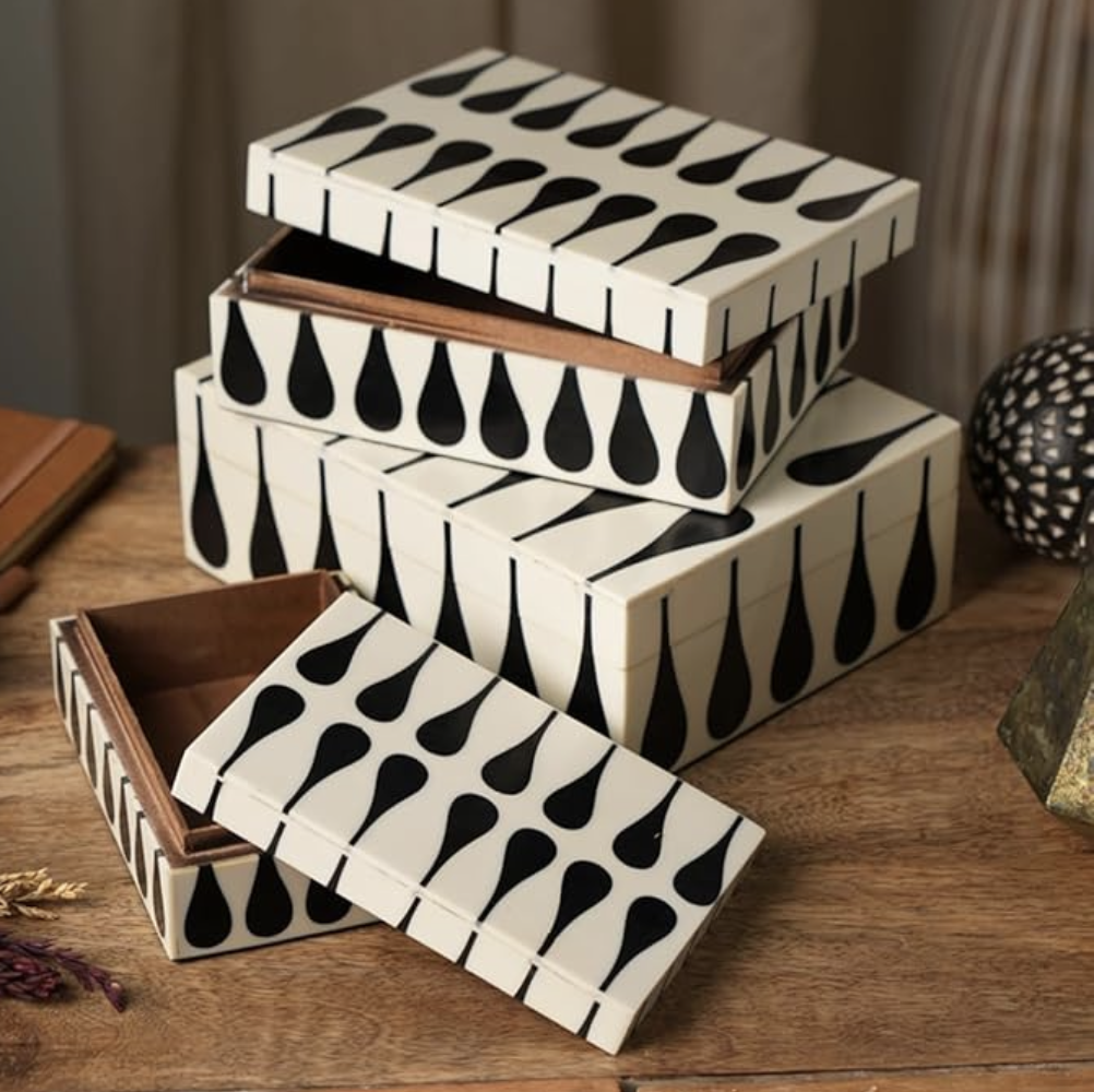 Handcrafted Modern Black and White boxes -Set of 3 thumbnail