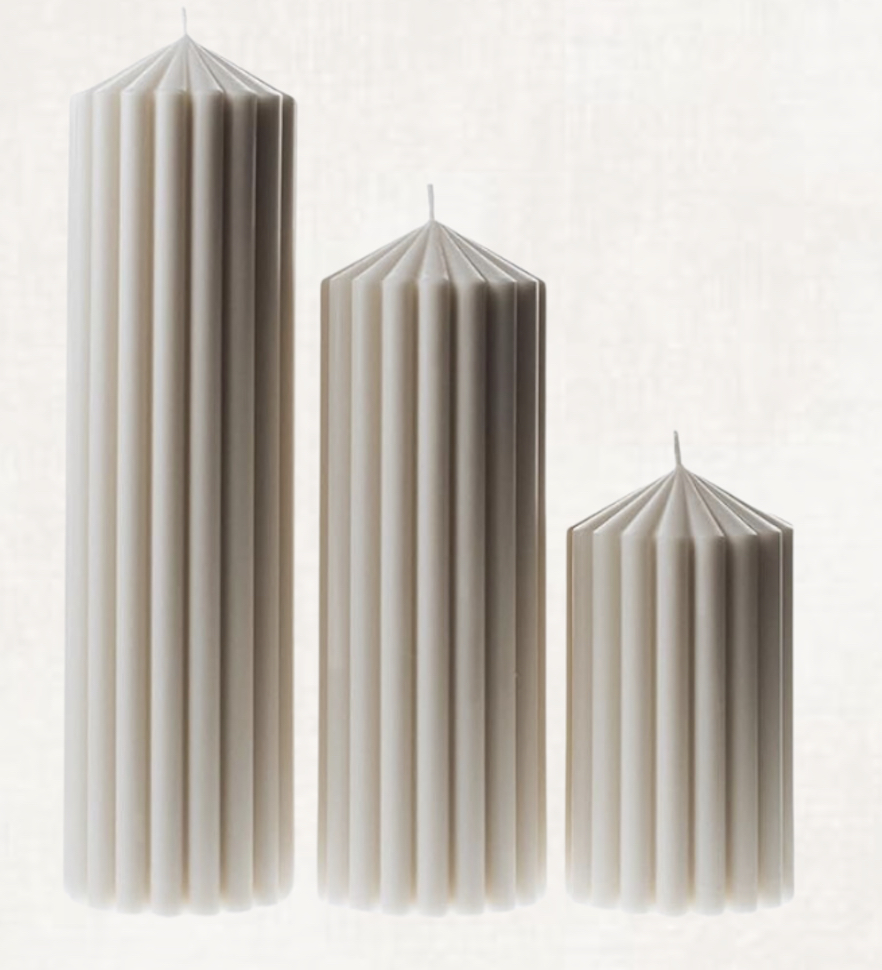 Ribbed Peak Pillar Candles - Set of 3  thumbnail