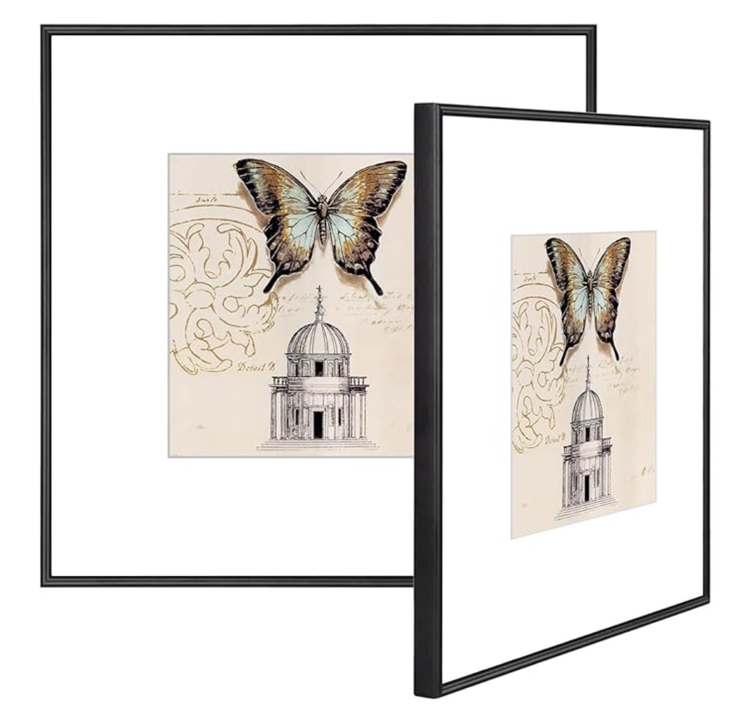 10x10 Picture Frame Set of 2, Black Matted Thin Metal thumbnail