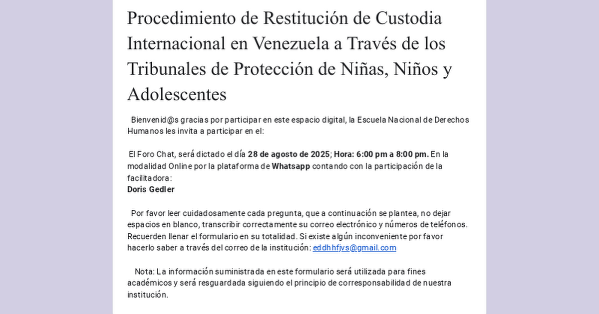 Procedimiento de Restitución de Custodia Internacional en Venezuela a Través de los Tribunales de Protección de Niñas, Niños y Adolescentes thumbnail