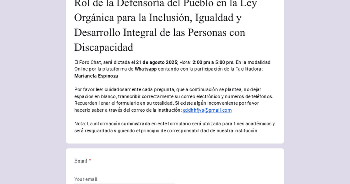 Rol de la Defensoría del Pueblo en la Ley Orgánica para la Inclusión, Igualdad y Desarrollo Integral de las Personas con Discapacidad thumbnail
