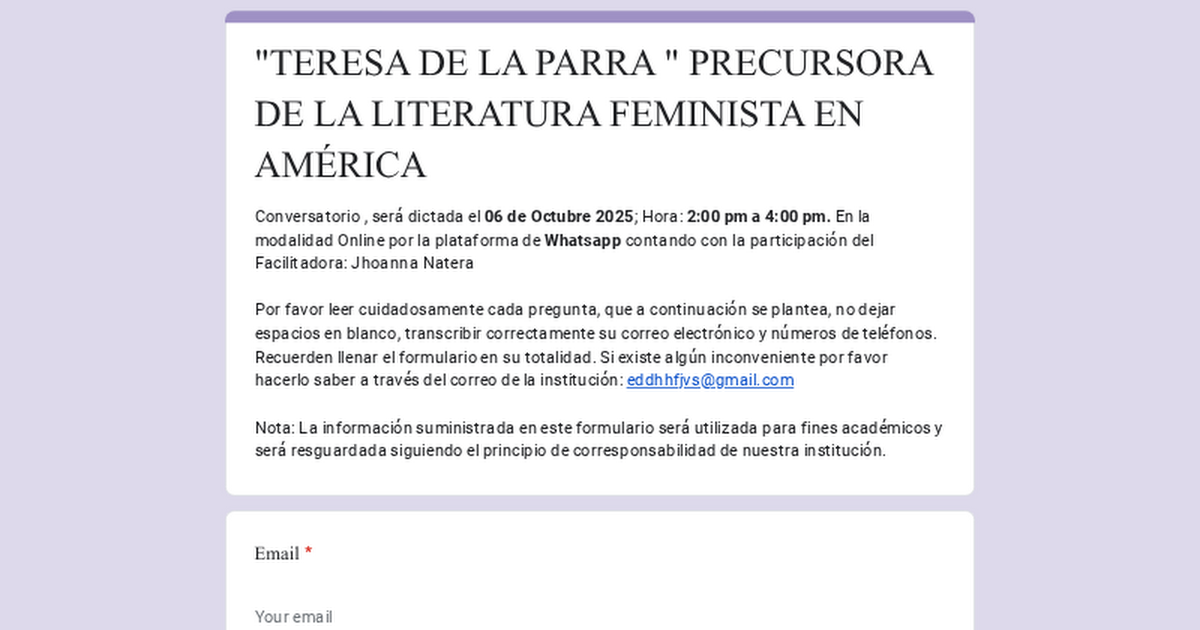 "TERESA DE LA PARRA " PRECURSORA DE LA LITERATURA  FEMINISTA EN AMÉRICA   thumbnail