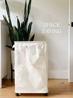 Amazon Space Saving Laundry Find. Linked in my Amazon Shop under LAUNDRY. This rolling laundry basket has a slim design 