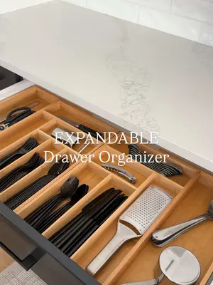 Expandable Drawer Organizer - it’s magnetic! Linked in my Amazon Shop under DRAWER ORGANIZATION! #organizedhome #kitchen