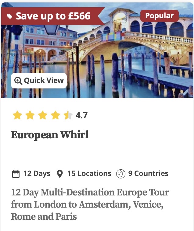 Next Trip - BIG TOUR SALE OFER, STILL SPACES AVAILABLE - Trafalgar European Whirl 05/05/2024 thumbnail